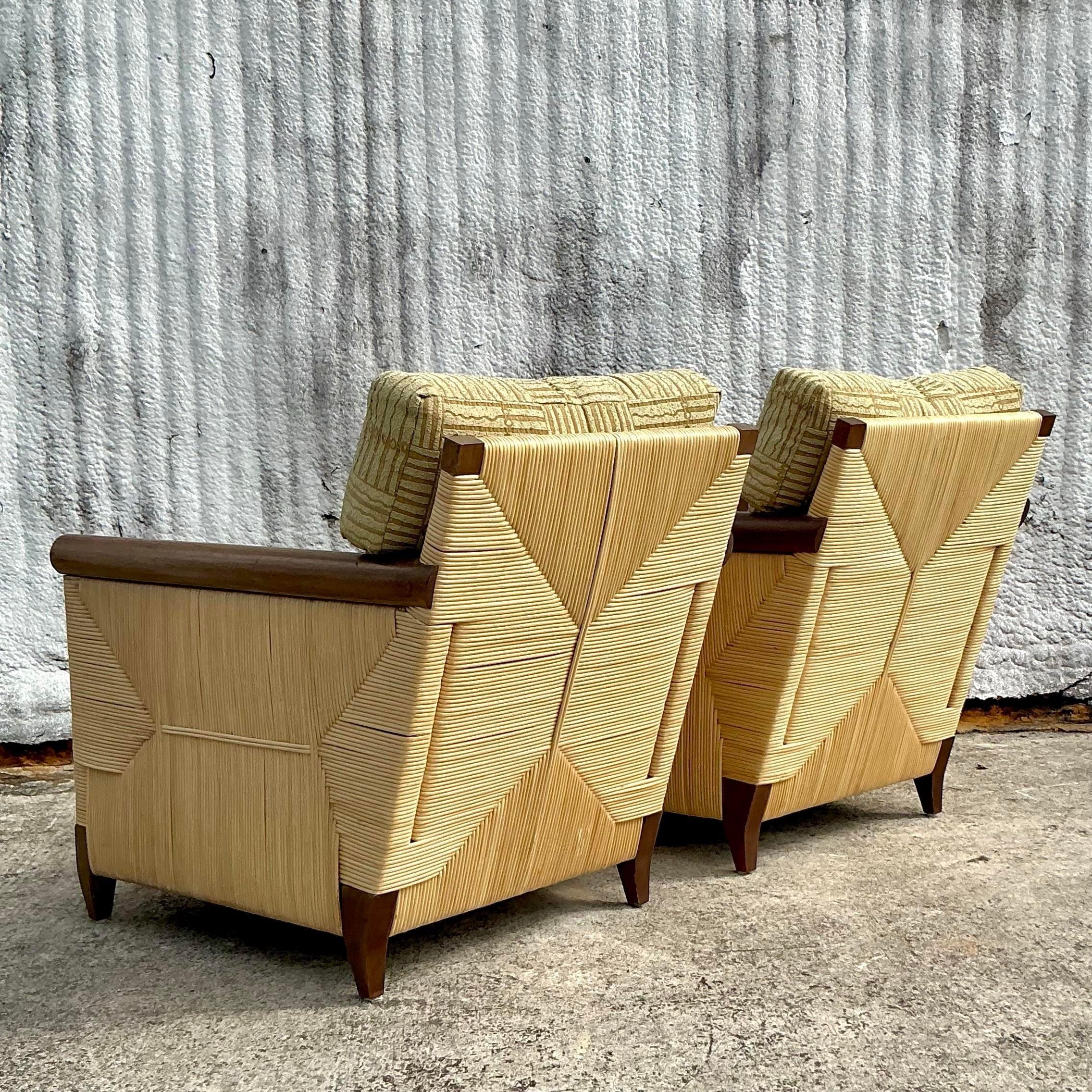 Vintage Coastal Donghia “Merbau” Woven Rattan Lounge Chairs - a Pair For Sale 3