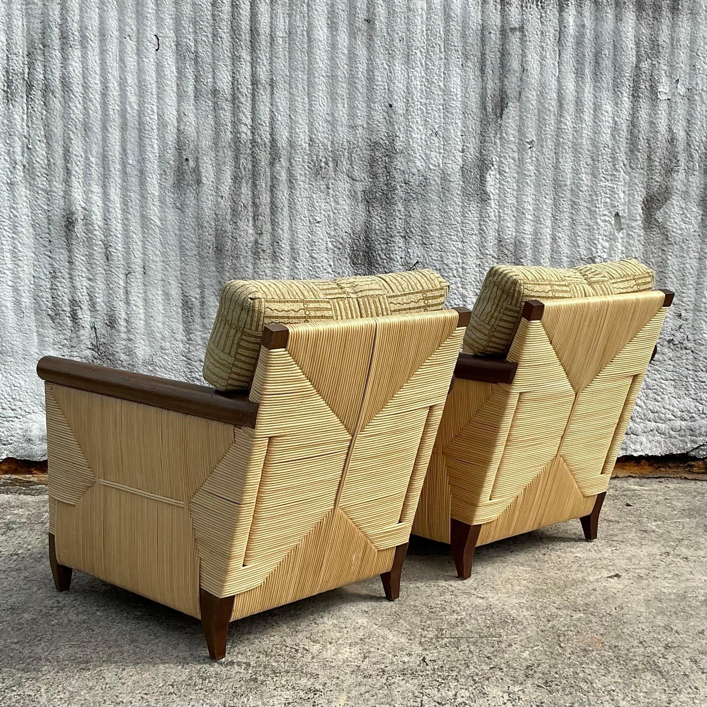Vintage Coastal Donghia “Merbau” Woven Rattan Lounge Chairs - a Pair For Sale 4