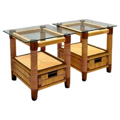 Vintage Coastal Donghia Wrapped Rattan Side Tables, a Pair