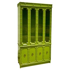 Retro Coastal Drexel Lacquered Bamboo China Cabinet