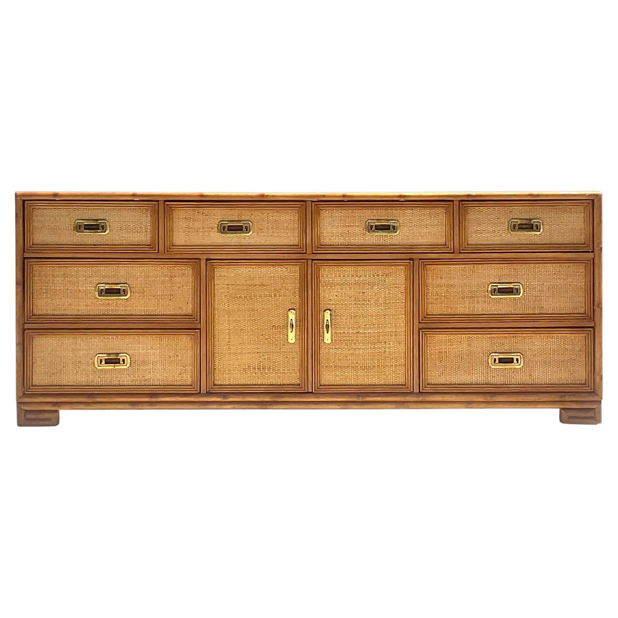 Vintage Coastal Ficks Reed Woven Rattan Dresser For Sale at 1stDibs