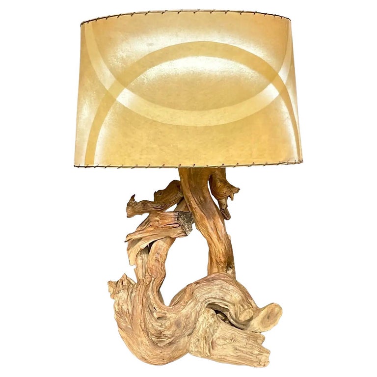 Vintage 60s Burl Driftwood Small Table Lamp, OOAK MCM Hippie Coastal Decor Lamp