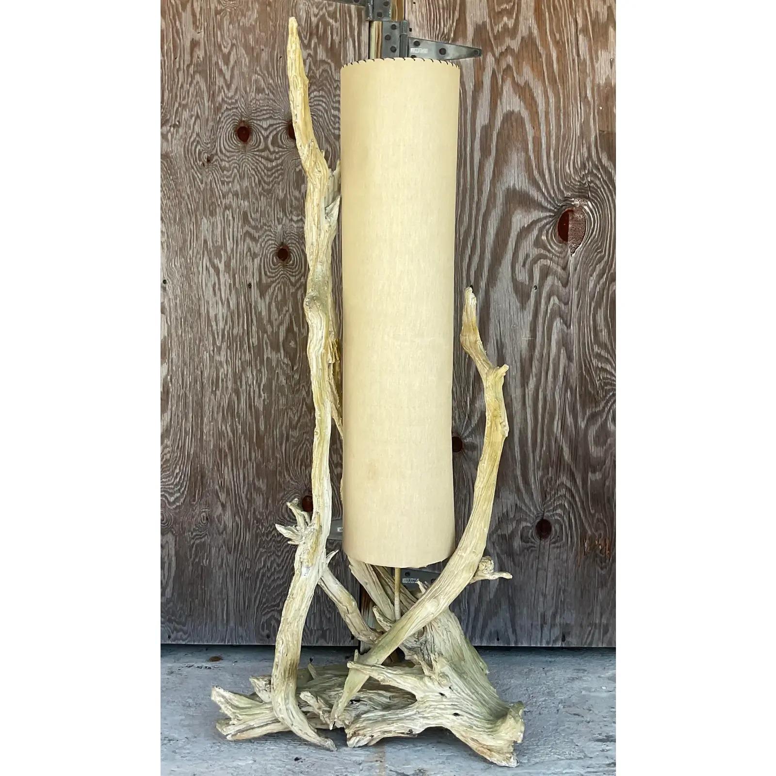 Vintage Coastal Driftwood Floor Lamp In Good Condition In west palm beach, FL