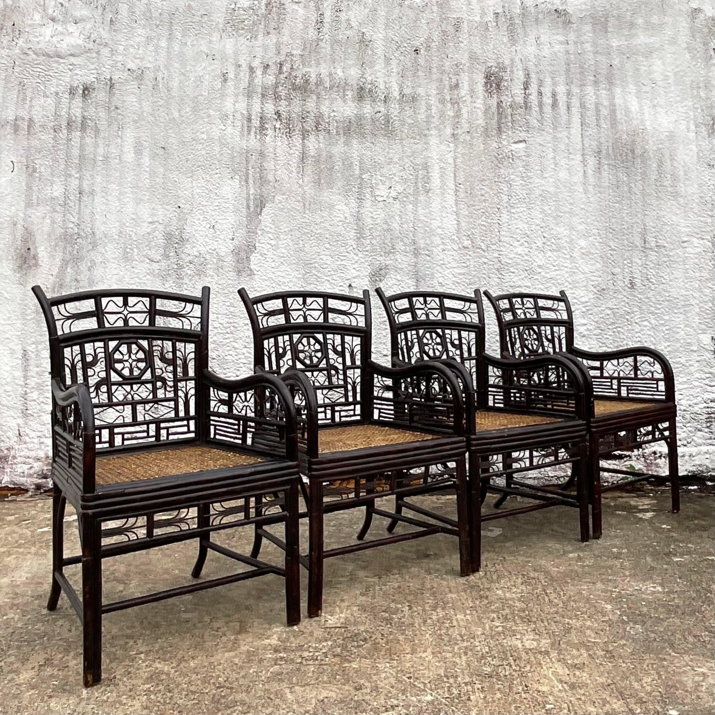 Vintage Coastal Ebony Rattan Brighton Chairs - Set of 4 5
