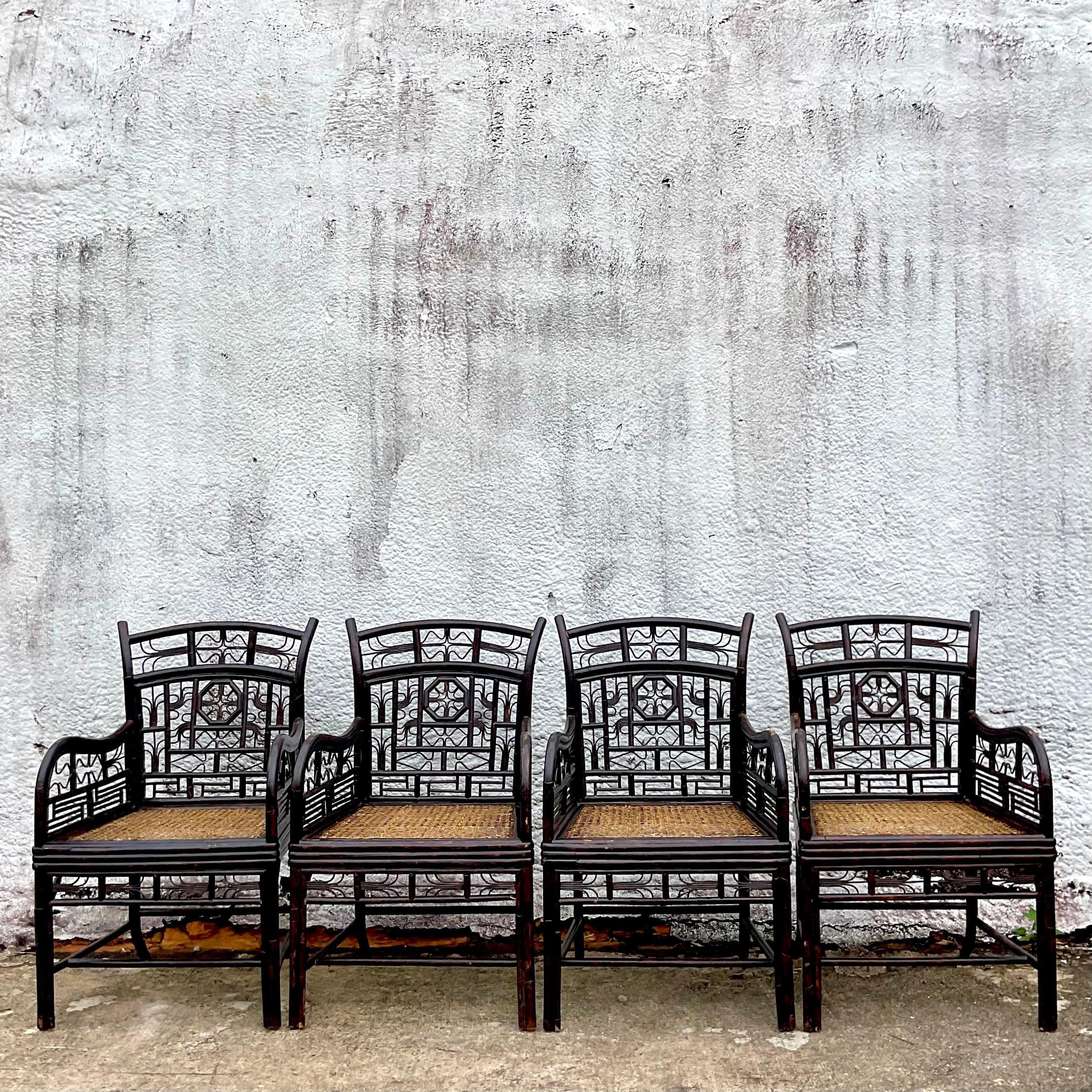 Vintage Coastal Ebony Rattan Brighton Chairs - Set of 4 6