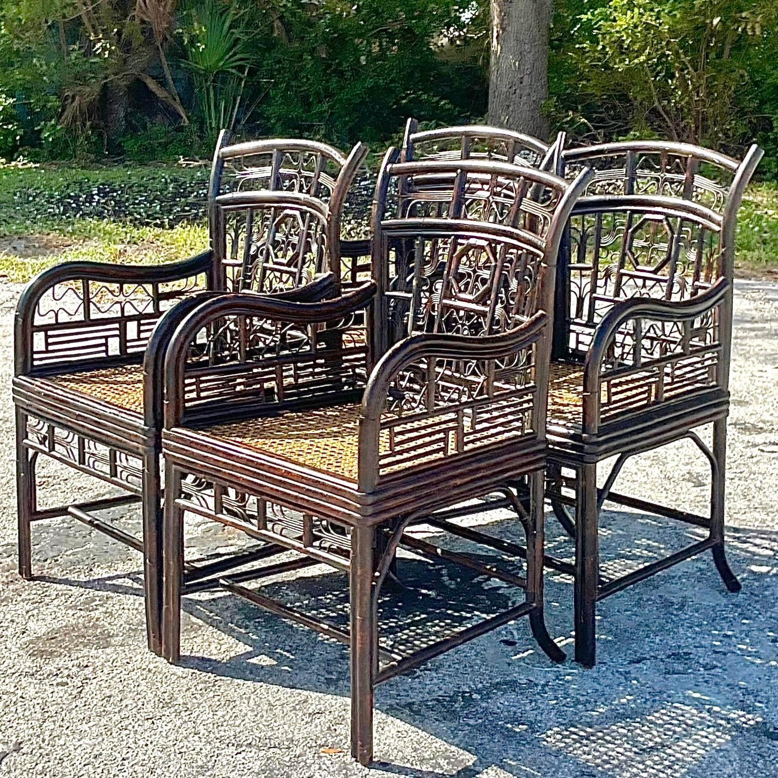 Cane Vintage Coastal Ebony Rattan Brighton Chairs - Set of 4