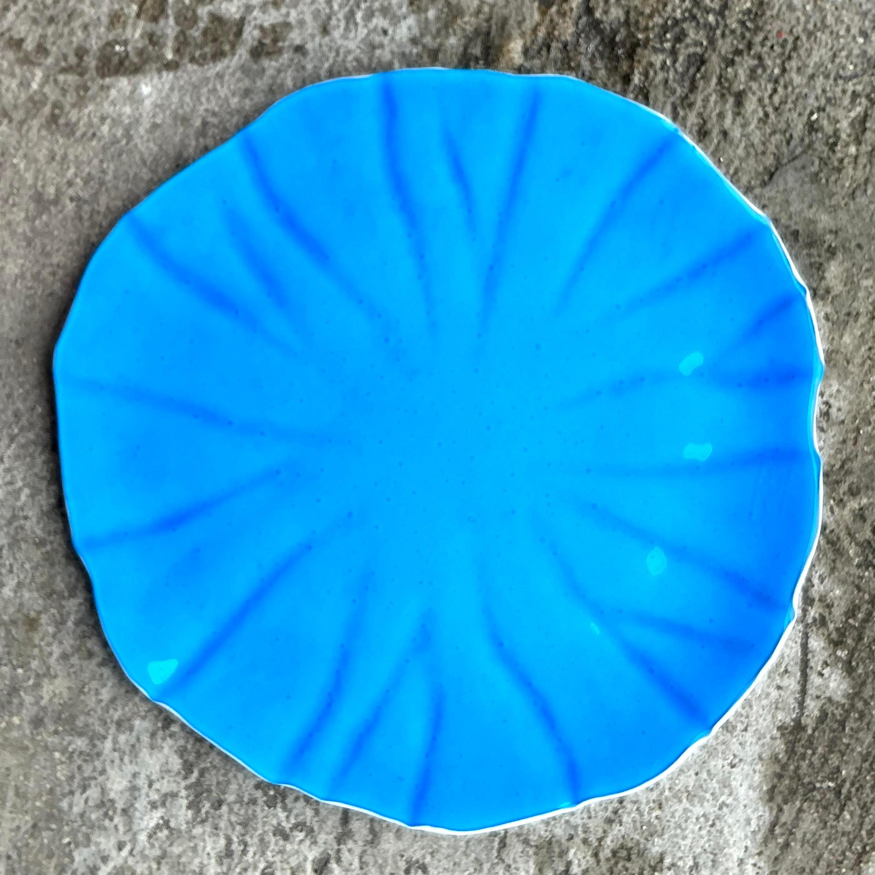 Esta bandeja vintage de cristal azul eléctrico costero es una pieza impresionante con su tono vibrante, que recuerda a las aguas cristalinas del océano. Su llamativo color y su acabado liso y brillante añaden un toque de sofisticación a cualquier