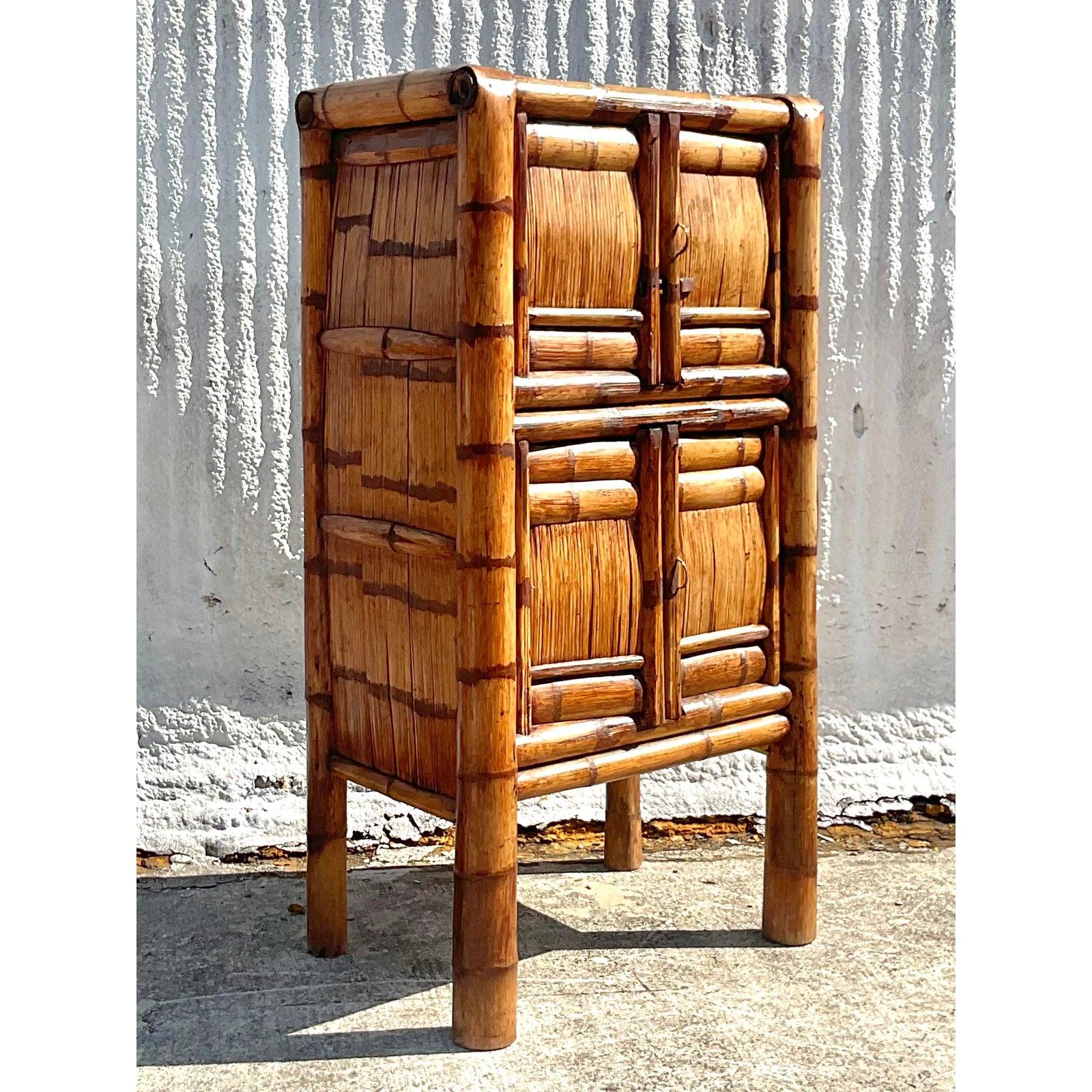 Vintage Coastal Elephant Bamboo Armoire In Good Condition In west palm beach, FL