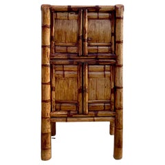 Vintage Coastal Elephant Bamboo Armoire