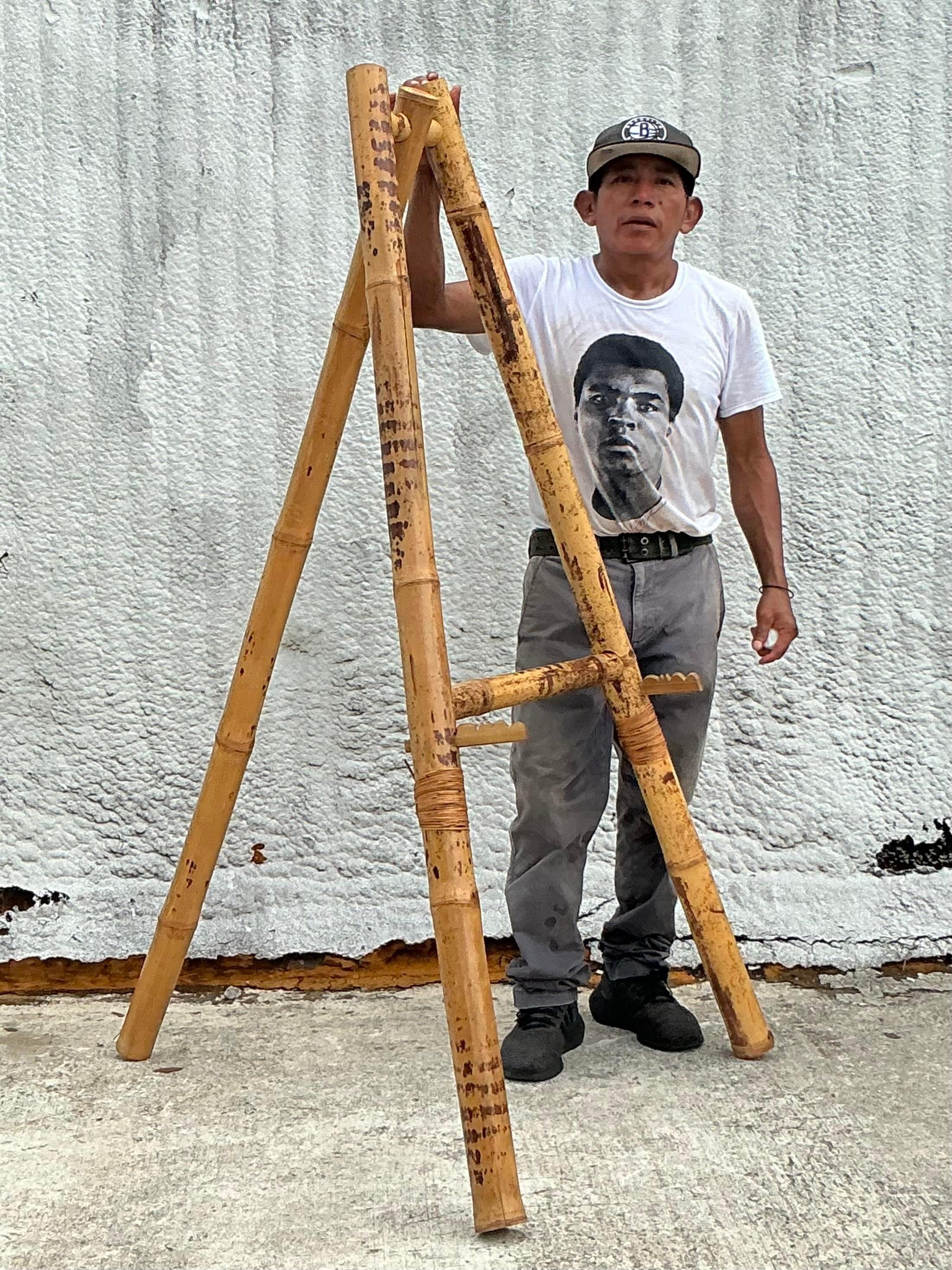 Vintage Coastal Elephant Bamboo Easel - Medium In Good Condition For Sale In West Palm Beach, FL