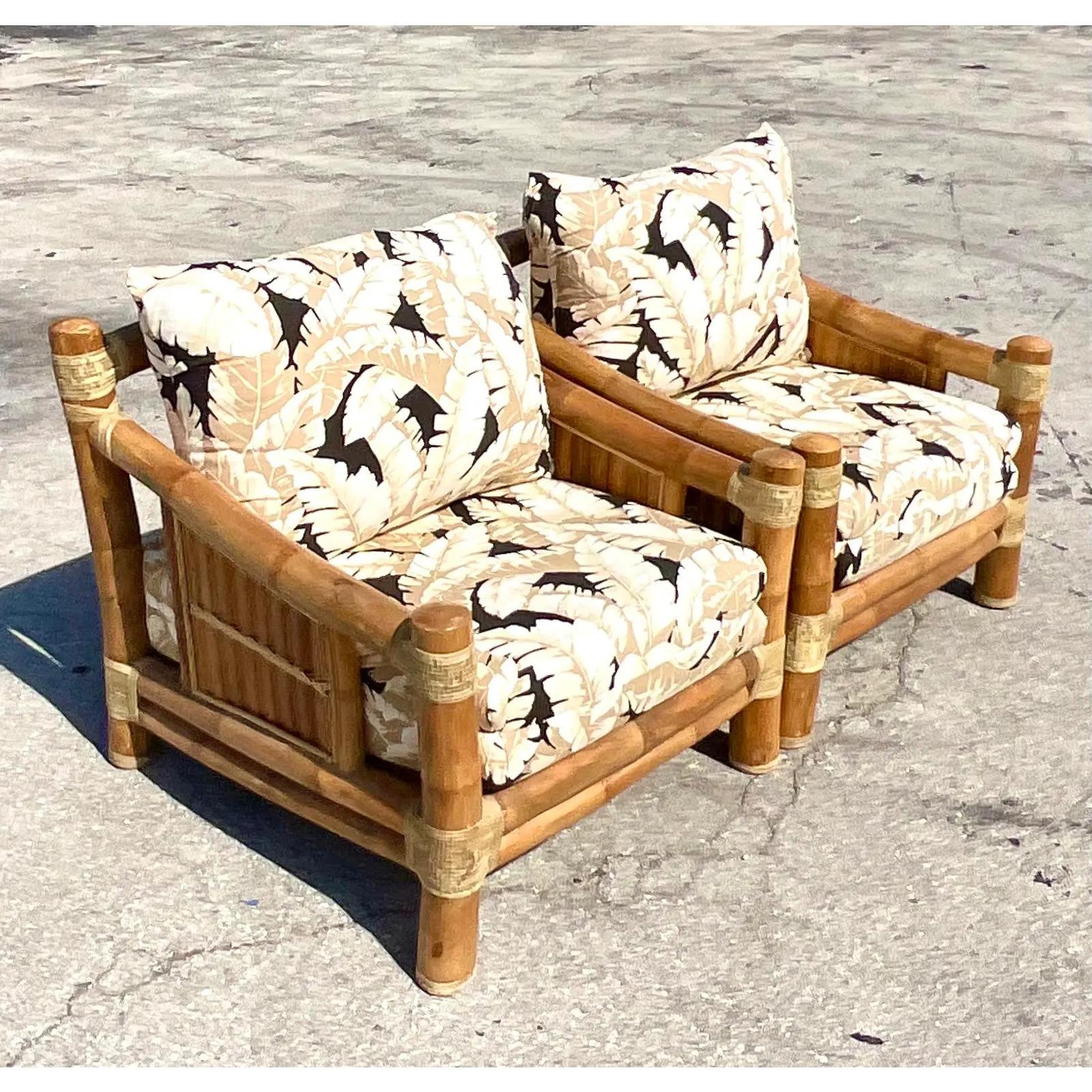 Vintage Coastal Elephant Bamboo Lounge Chairs, a Pair 1