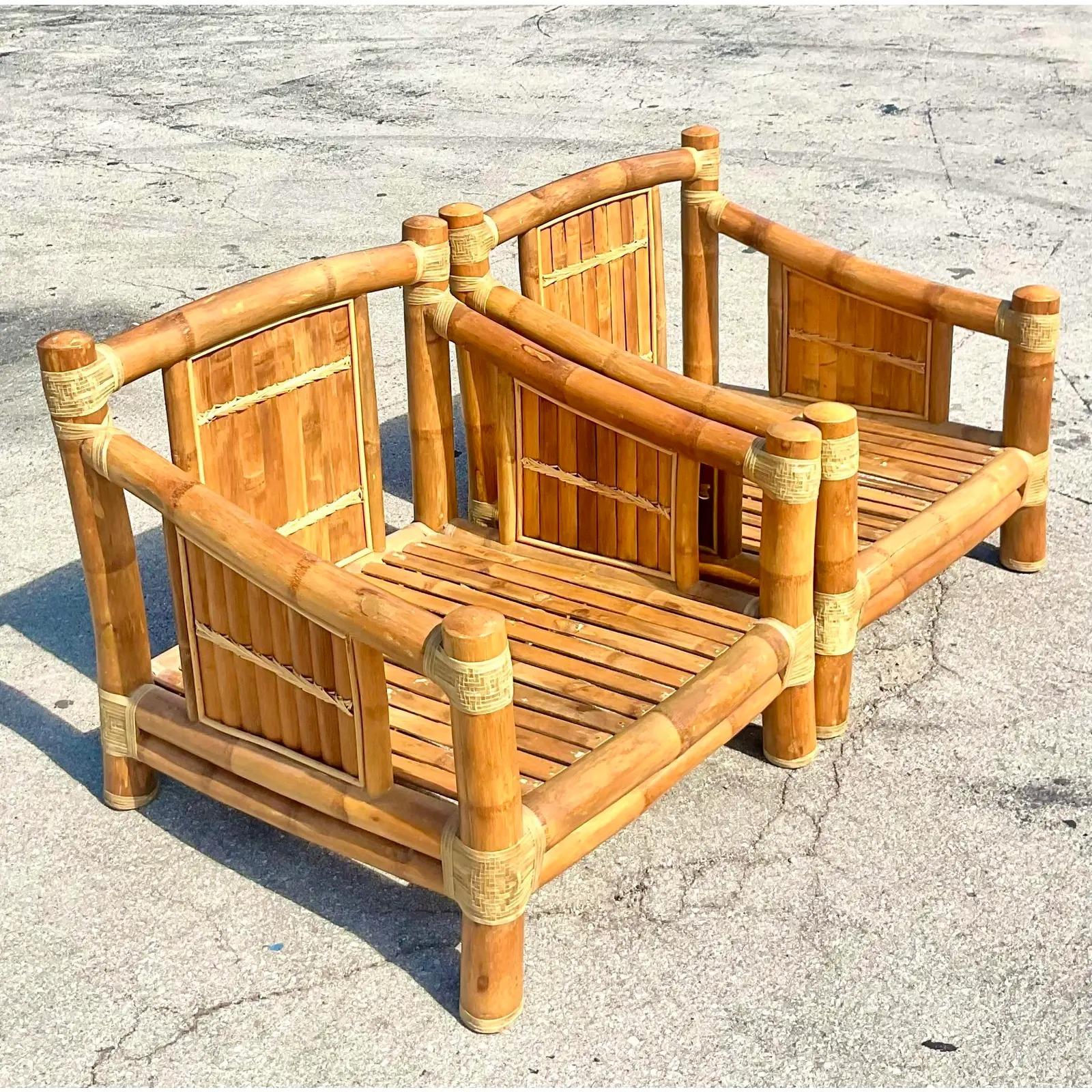 Vintage Coastal Elephant Bamboo Lounge Chairs, a Pair 2