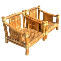 Vintage Coastal Elephant Bamboo Lounge Chairs, a Pair