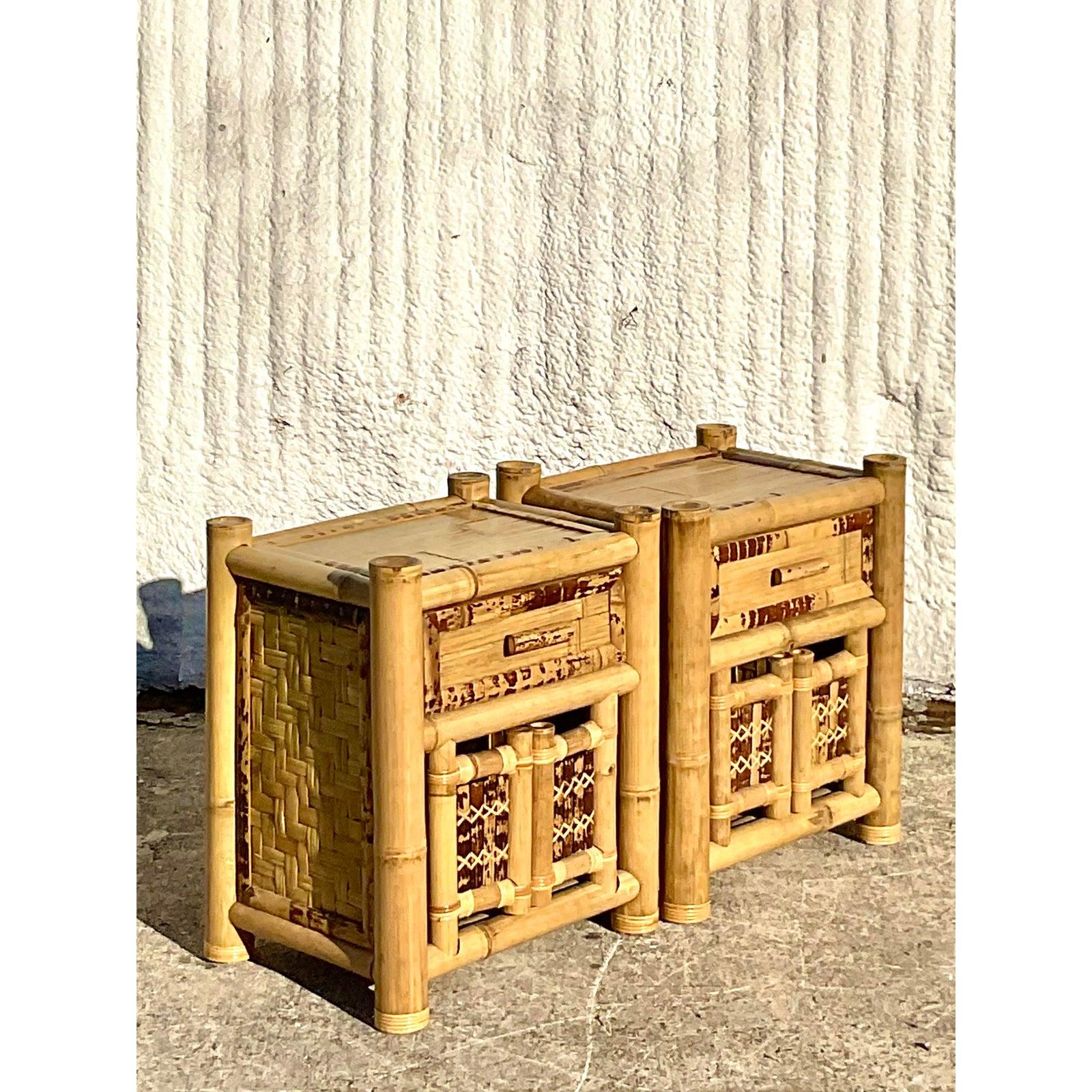 Vintage Coastal Elephant Bamboo Nightstands, a Pair In Good Condition In west palm beach, FL