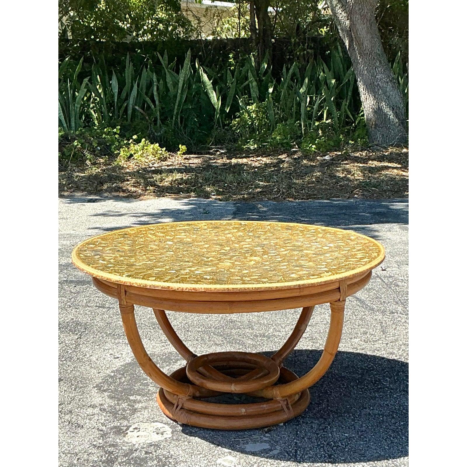 American Vintage Coastal Embedded Shell Coffee Table For Sale