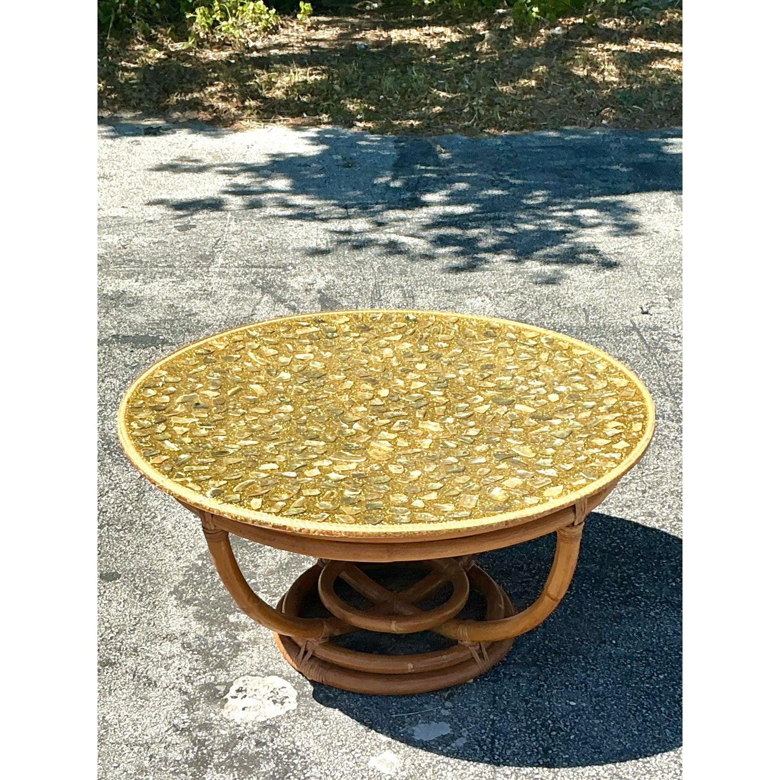20th Century Vintage Coastal Embedded Shell Coffee Table For Sale