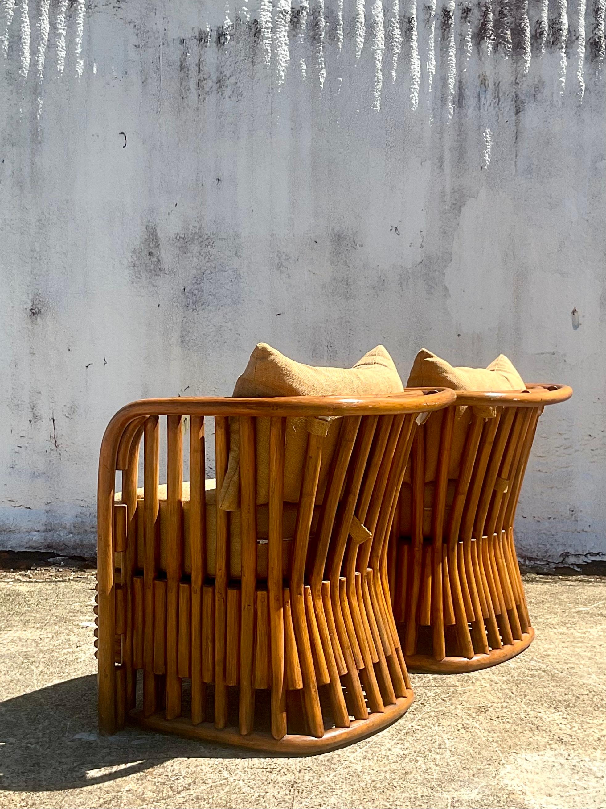 Vintage Coastal Empire Rattan Tub Chairs, a Pair 3