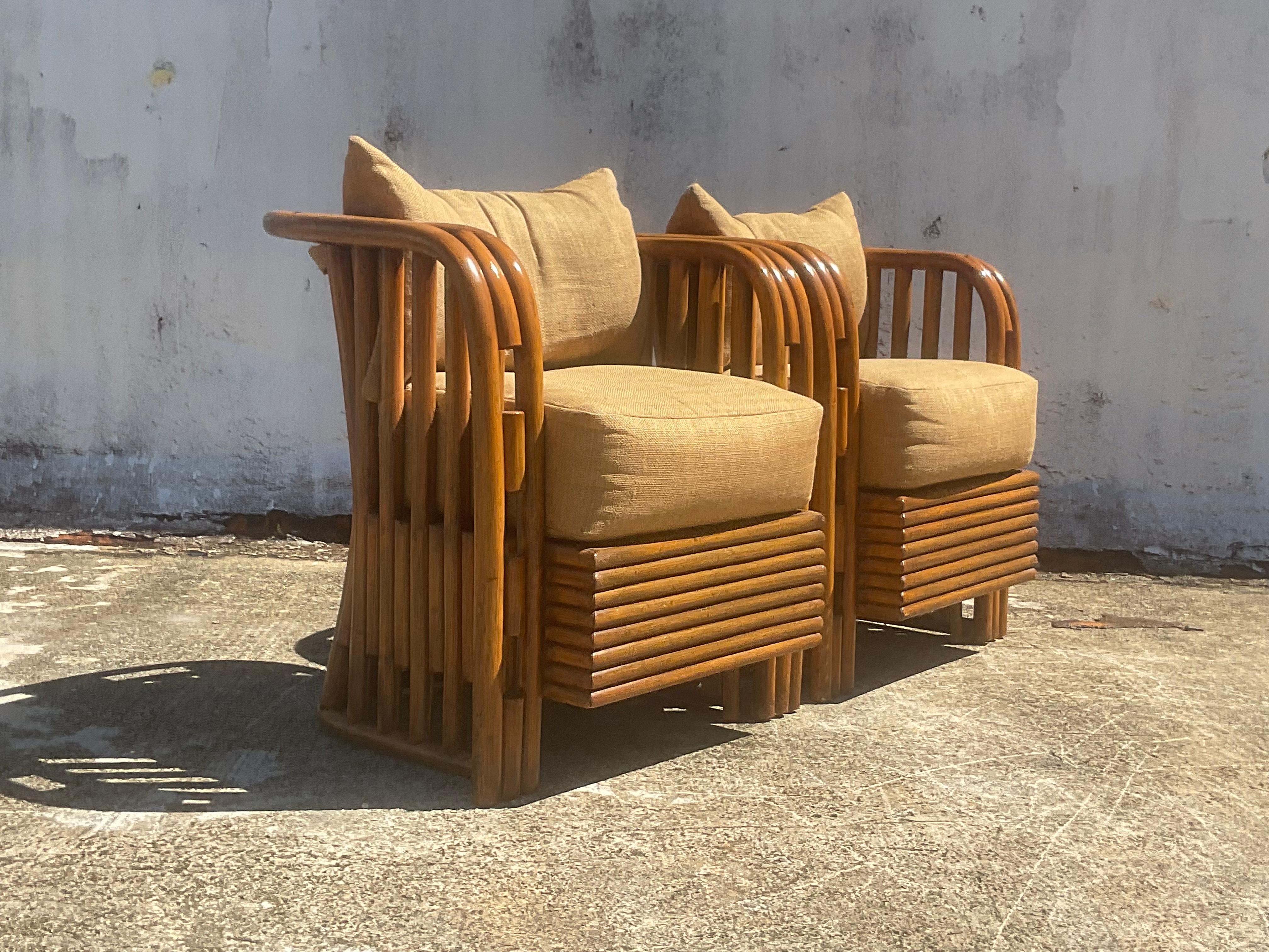 Mid-20th Century Vintage Coastal Empire Rattan Tub Chairs, a Pair