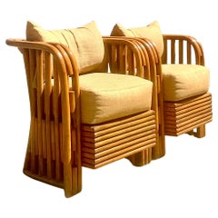 Vintage Coastal Empire Rattan Tub Chairs, a Pair