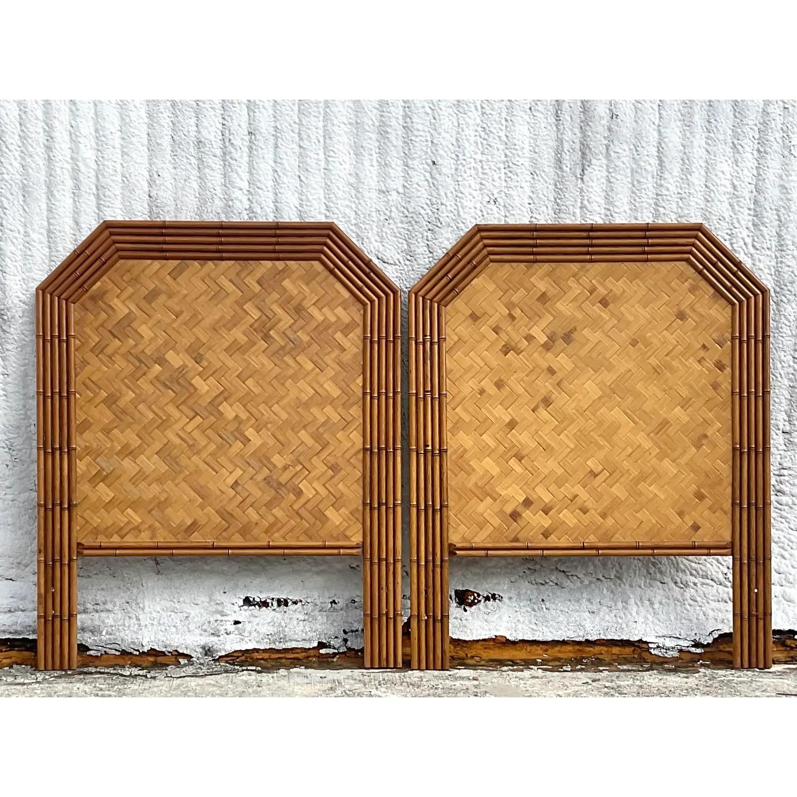 Vintage Coastal Faceted Bamboo Twin Headboards - a Pair For Sale 1