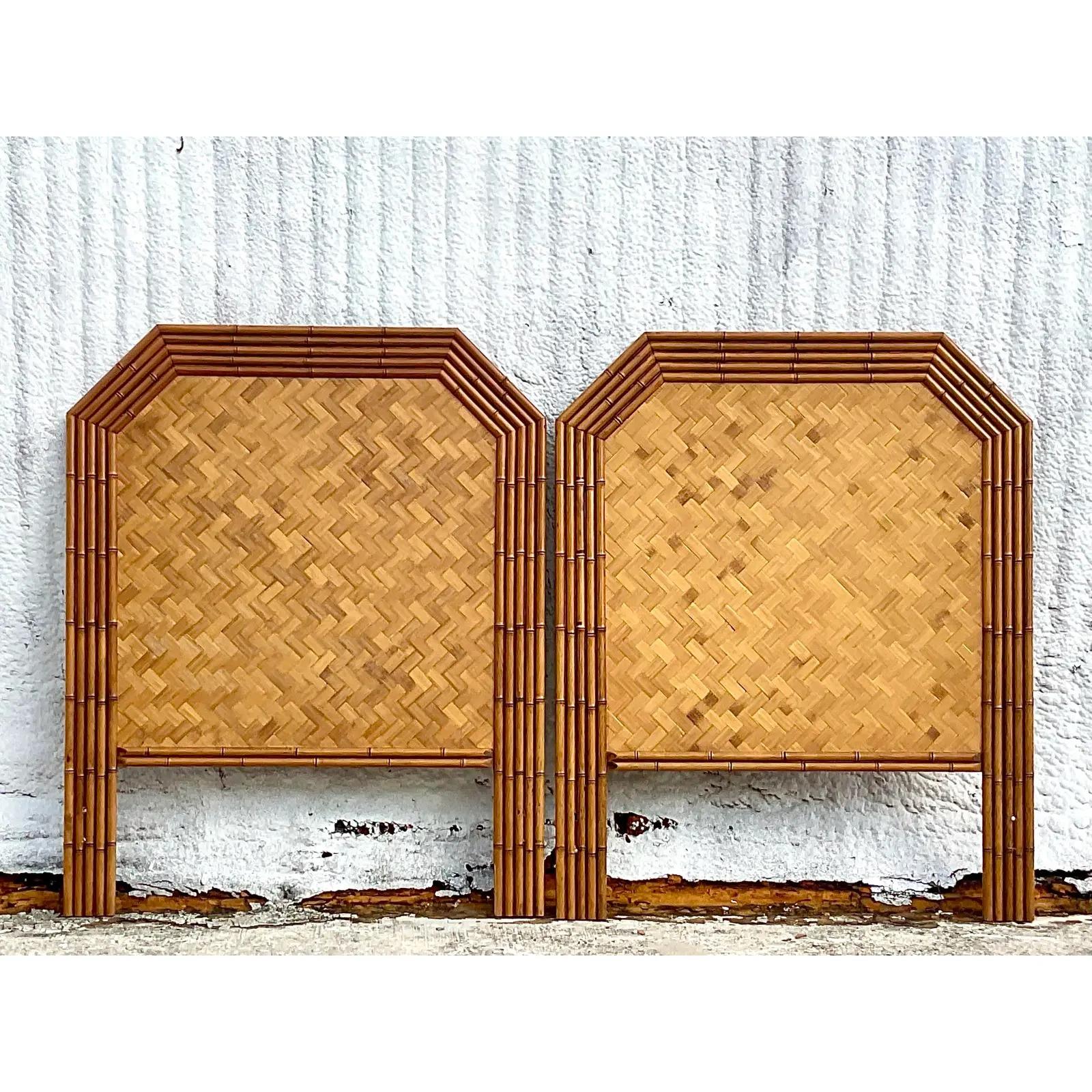 Vintage Coastal Faceted Bamboo Twin Headboards - a Pair For Sale 2
