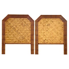 Vintage Coastal Faceted Bamboo Twin Headboards, Pair