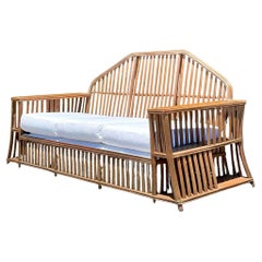 Vintage Coastal Faceted Stick Rattan Sofa After Heywood Wakefield