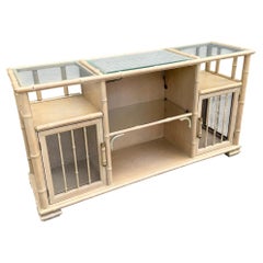 Vintage Coastal Faux Bamboo and Glass Credenza/Etagere