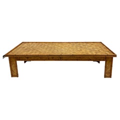 Vintage Coastal Faux Bamboo Coffee Table, Woven Rattan Details