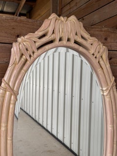 Vintage Coastal Faux Bamboo Pagoda Palmette Leaf Oval Mirror
