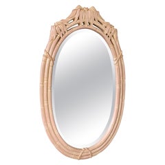 Vintage Coastal Faux Bamboo Pagoda Palmette Leaf Oval Mirror
