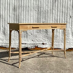 Vintage Coastal Faux Bamboo Trimmed Console Table