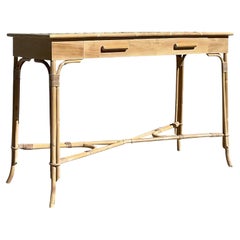 Table console vintage bordée de faux bambou de style côtier