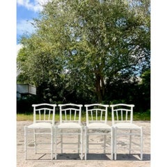 Vintage Coastal Faux Bamboo White Barstools - Set of 4