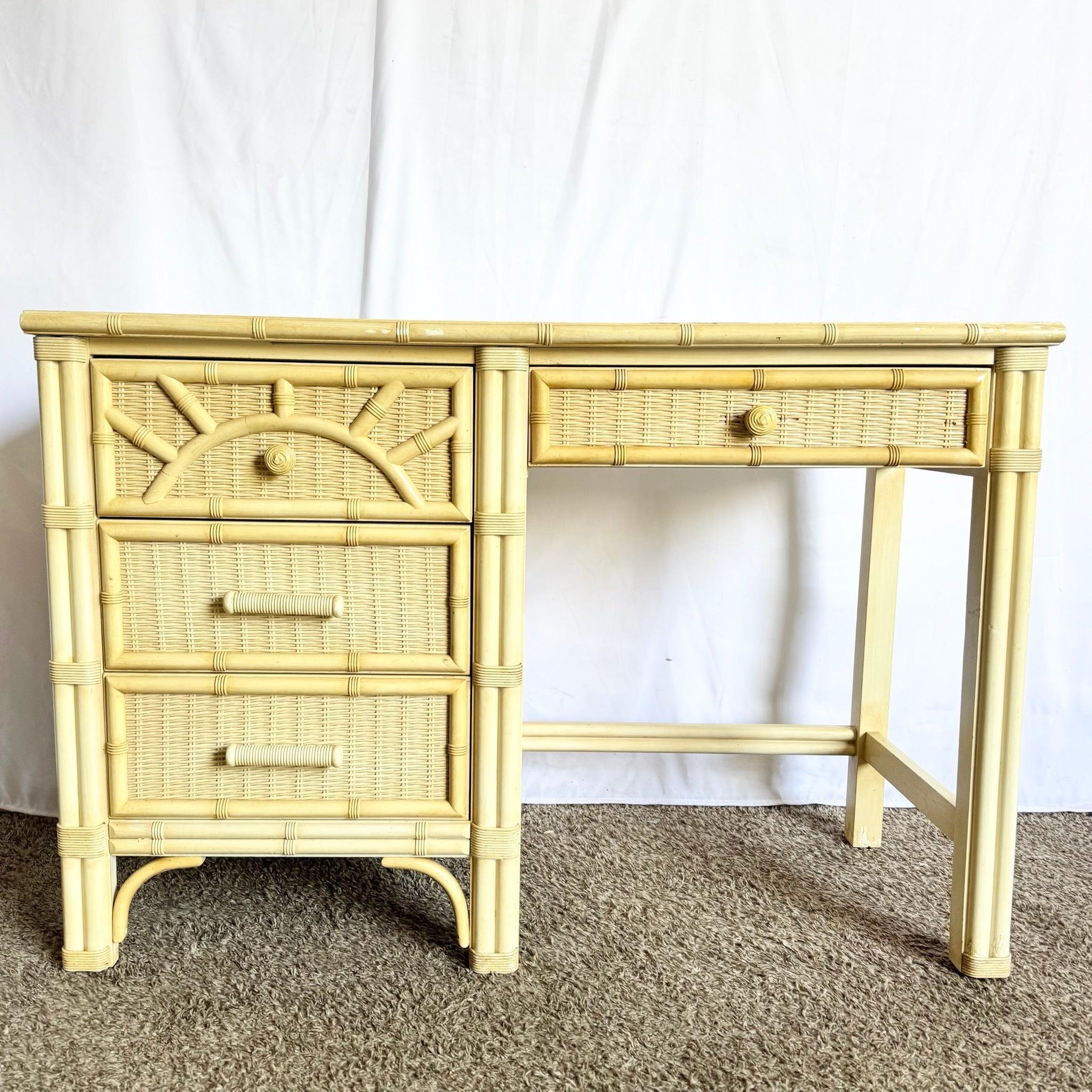 Vintage Coastal Faux Bamboo Wicker Writing Desk by Henry Link For Sale 6