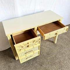 Vintage Coastal Faux Bamboo Wicker Writing Desk by Henry Link