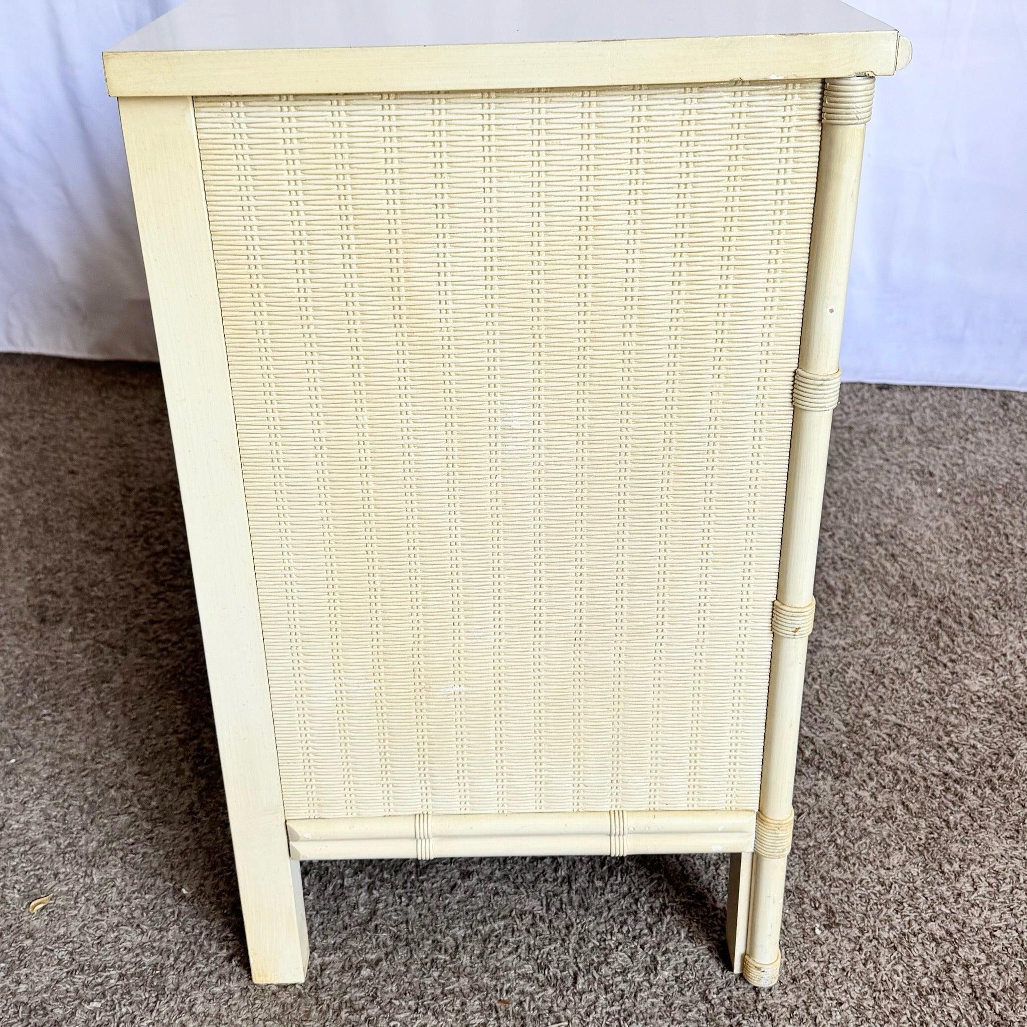 20th Century Vintage Coastal Faux Bamboo Wicker Writing Desk by Henry Link For Sale