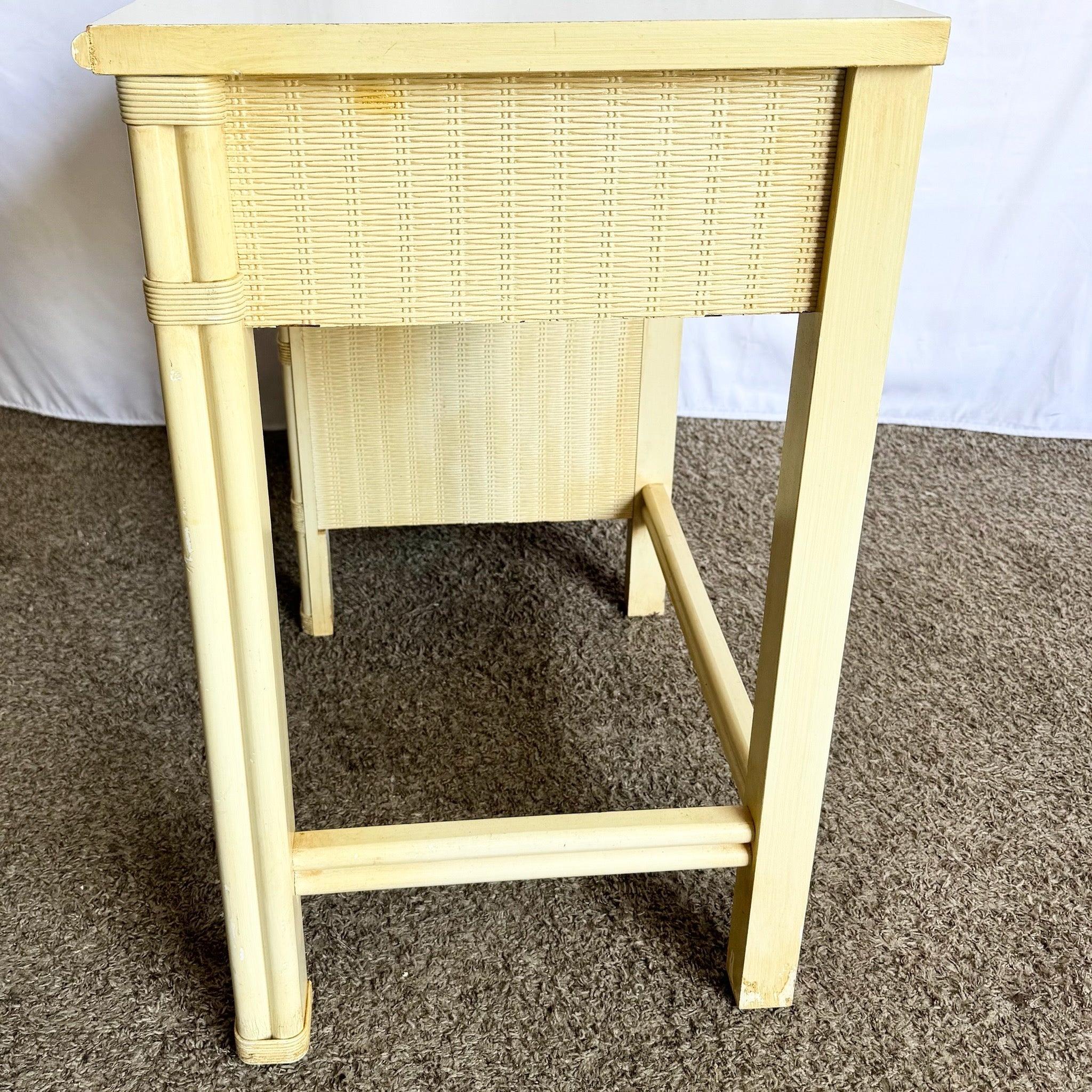 Vintage Coastal Faux Bamboo Wicker Writing Desk by Henry Link For Sale 3