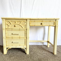 Vintage Coastal Faux Bamboo Wicker Writing Desk by Henry Link