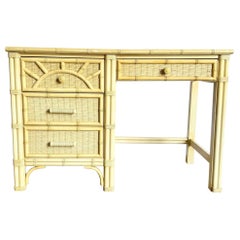 Vintage Coastal Faux Bamboo Wicker Writing Desk by Henry Link
