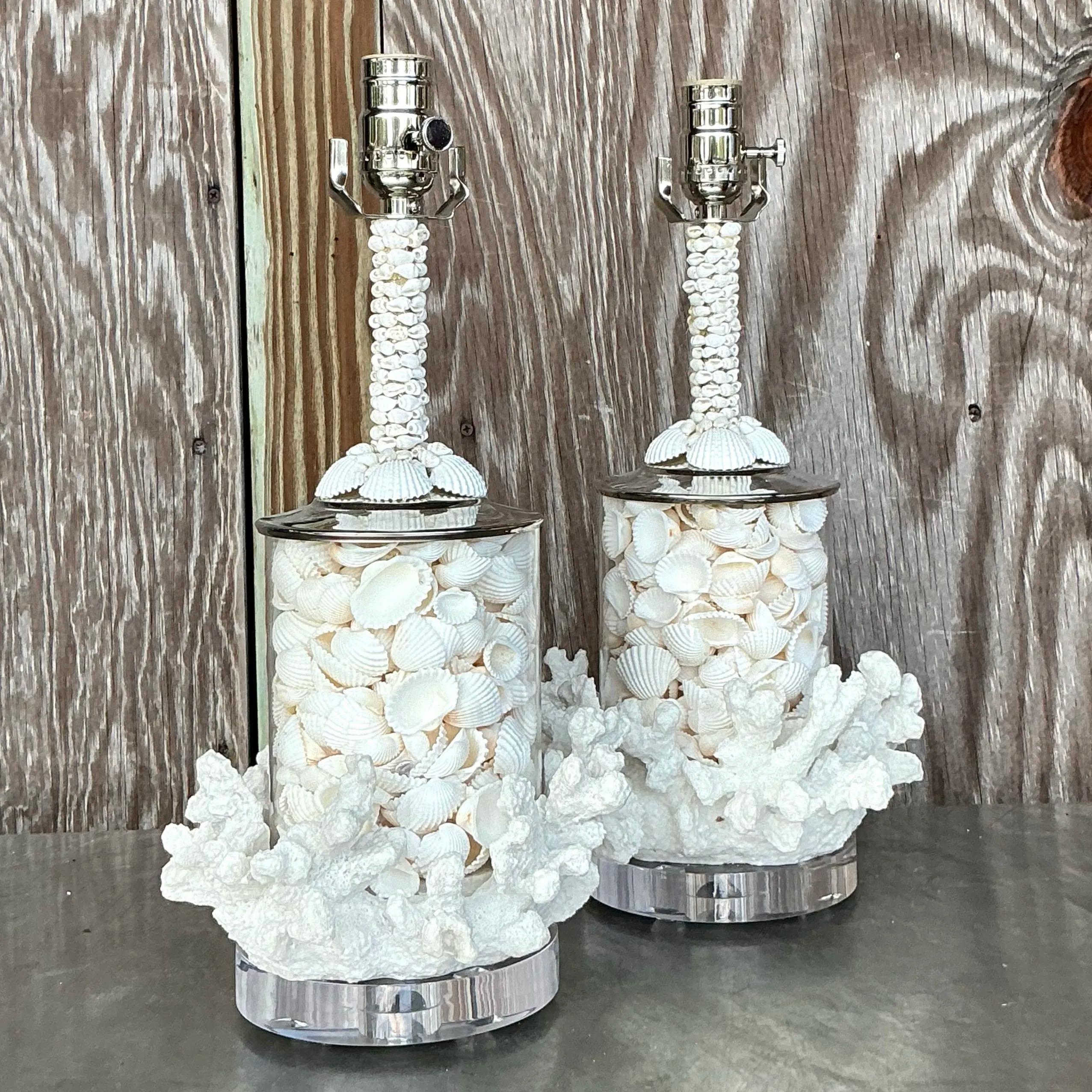 Coastal-Lampen aus Koralle und Muscheln im Vintage-Stil – ein Paar (21. Jahrhundert und zeitgenössisch) im Angebot