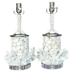 Coastal-Lampen aus Koralle und Muscheln im Vintage-Stil – ein Paar