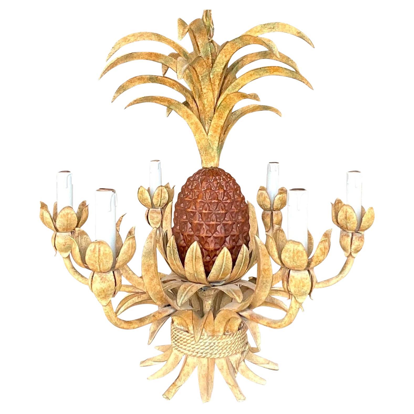 Vintage Coastal Faux Finished Pineapple Chandelier For Sale