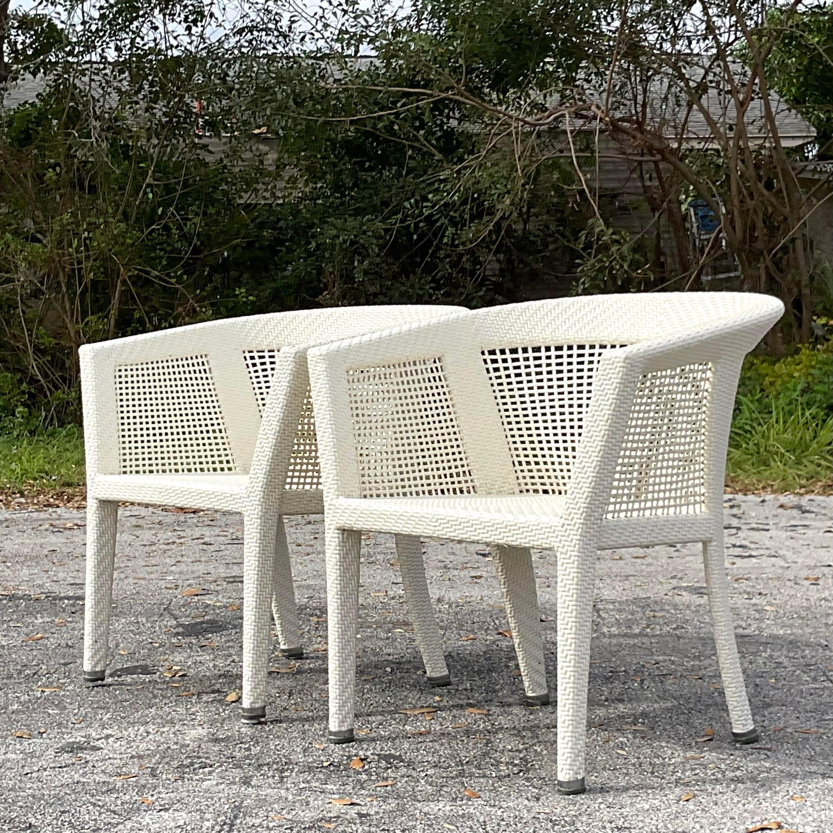 Vintage Coastal Fendi Casa Resin Rattan Arm Chairs - a Pair For Sale 5