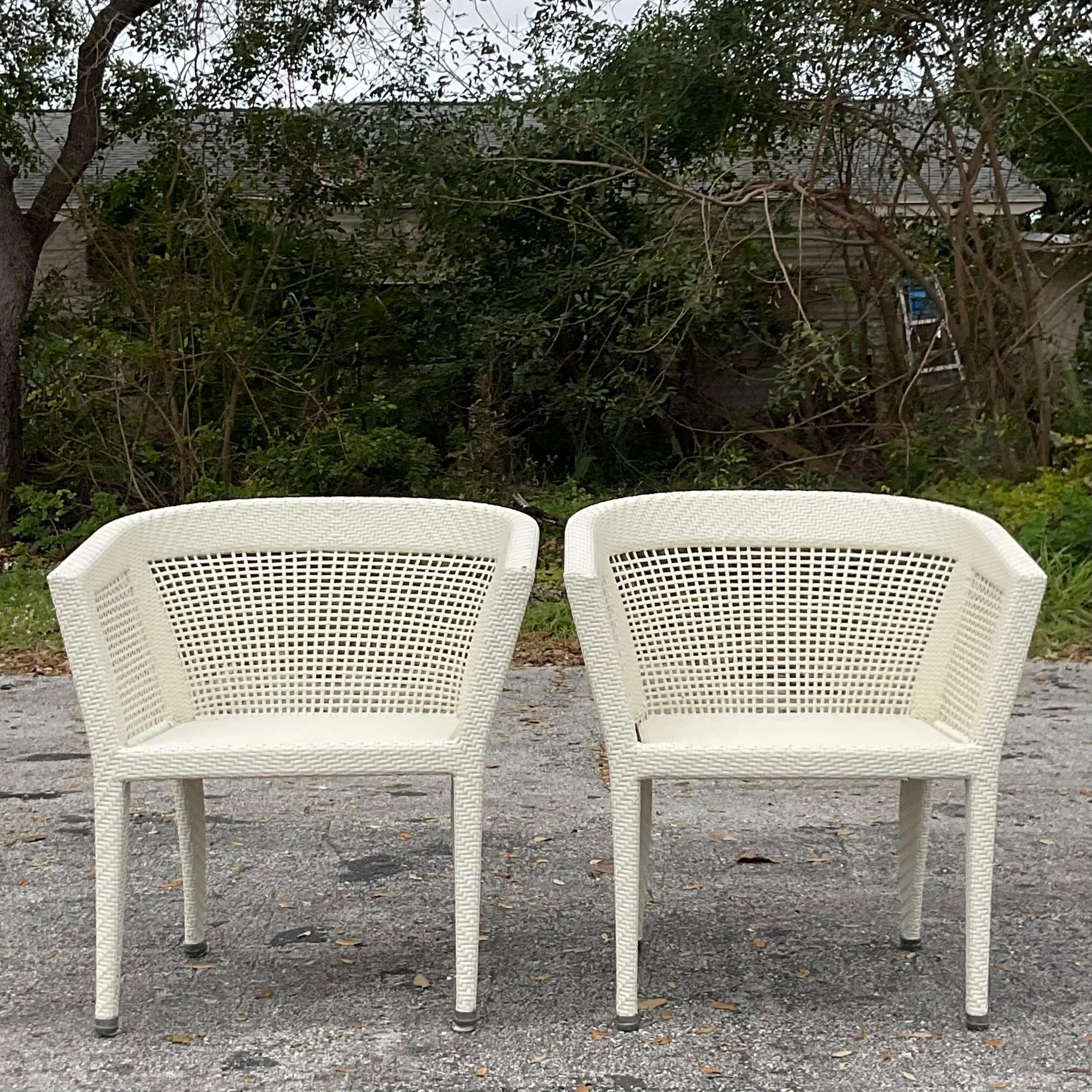 Vintage Coastal Fendi Casa Resin Rattan Arm Chairs - a Pair For Sale 6