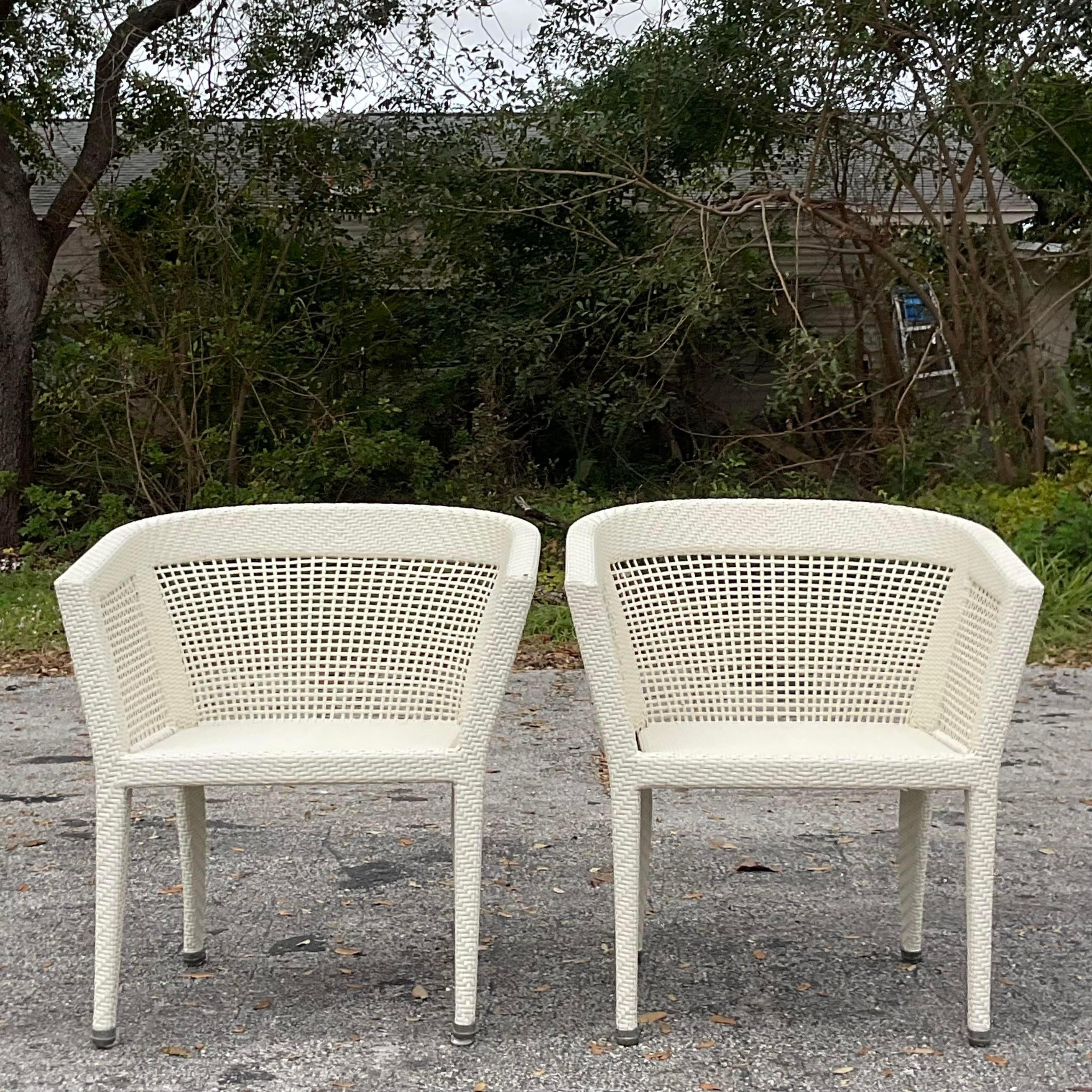 Italian Vintage Coastal Fendi Casa Resin Rattan Arm Chairs - a Pair For Sale