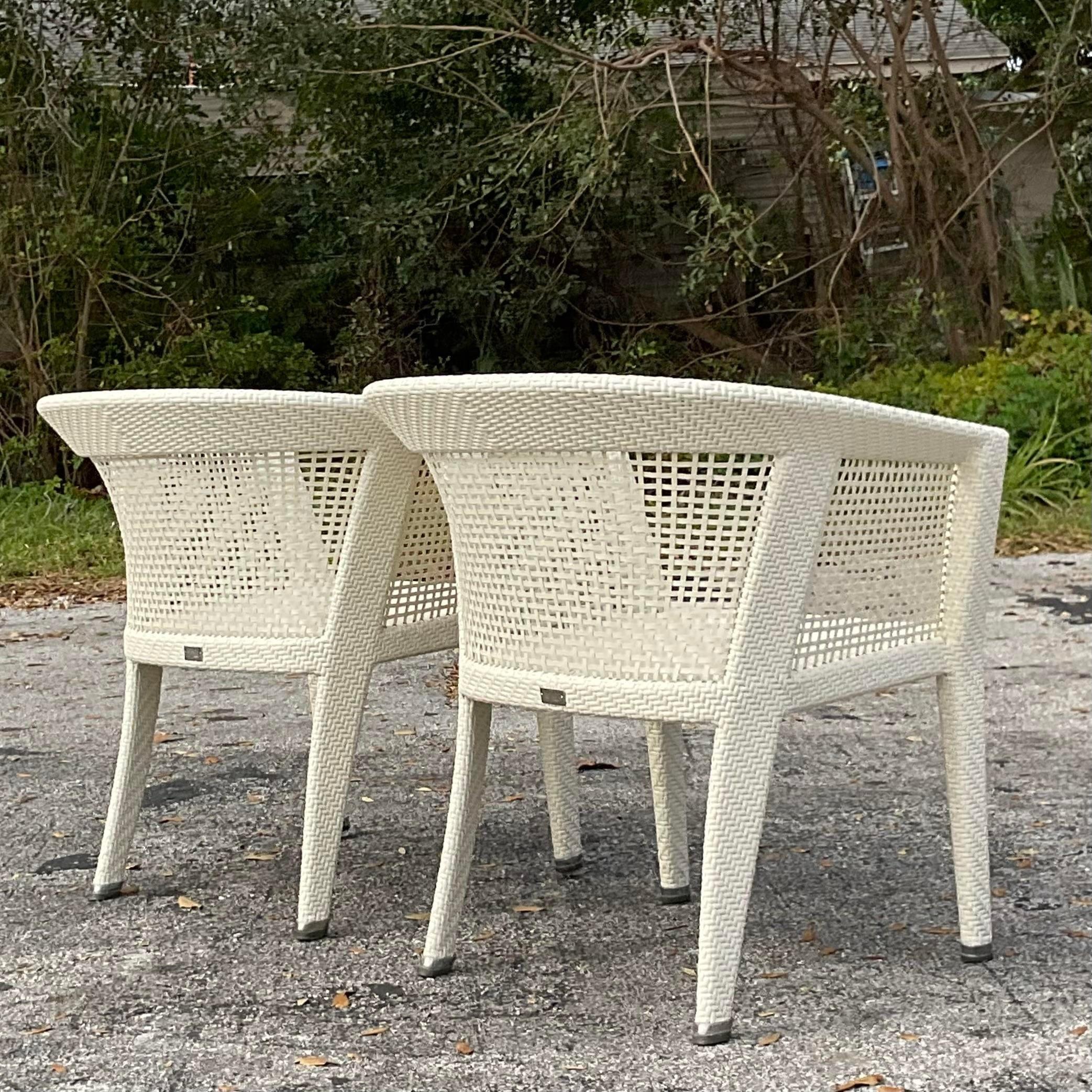 Contemporary Vintage Coastal Fendi Casa Resin Rattan Arm Chairs - a Pair For Sale