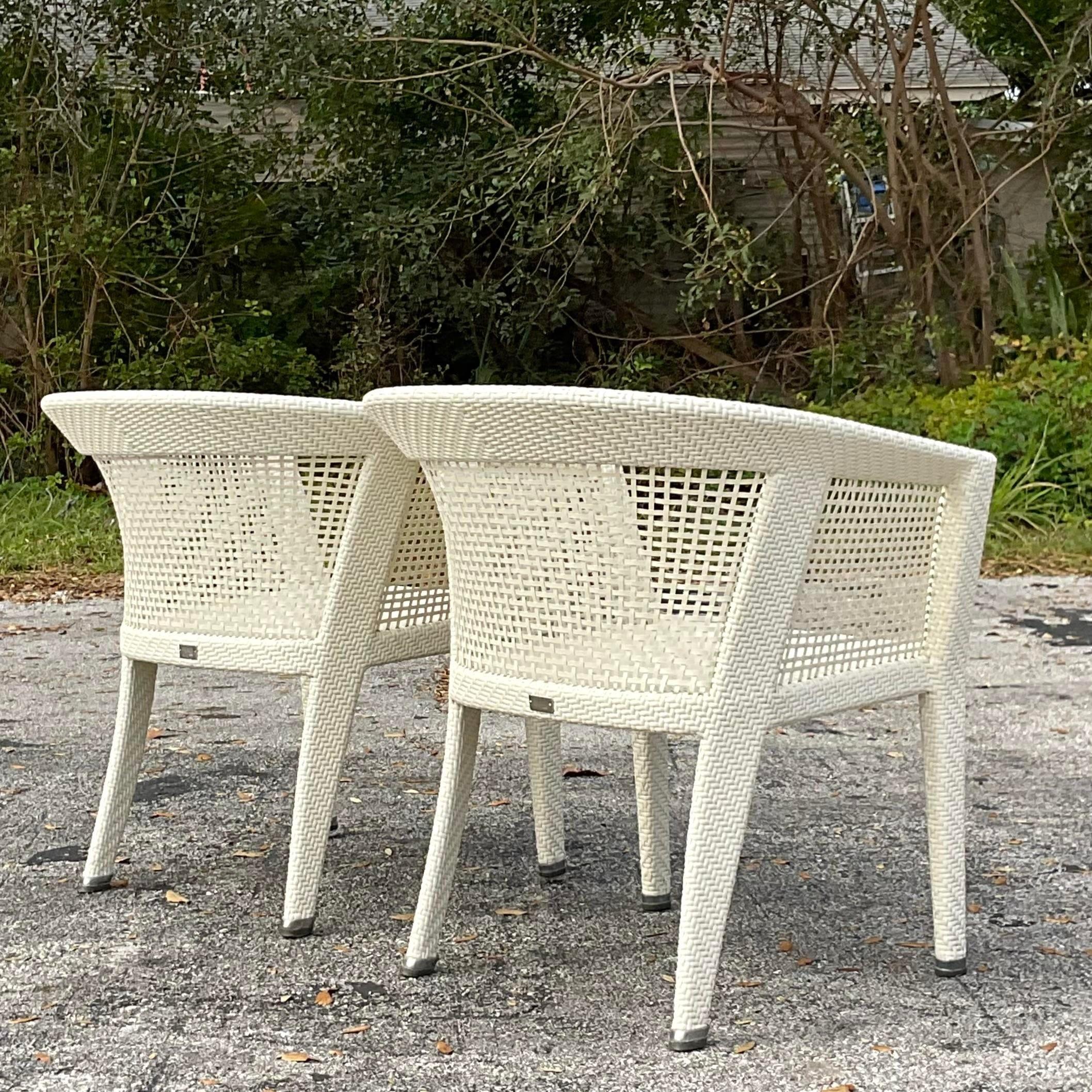 Vintage Coastal Fendi Casa Resin Rattan Arm Chairs - a Pair For Sale 1