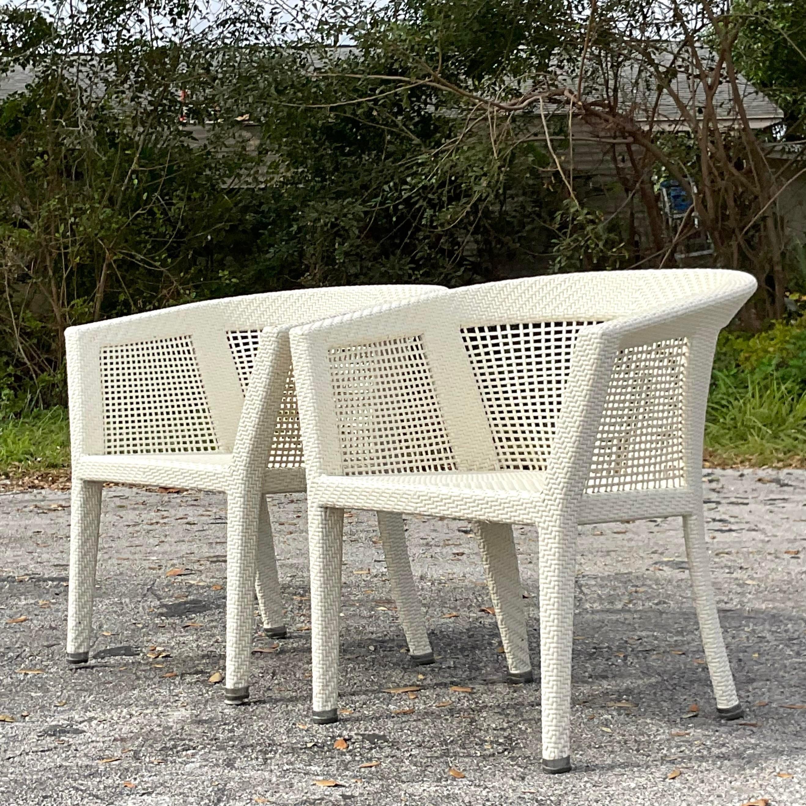 Vintage Coastal Fendi Casa Resin Rattan Arm Chairs - a Pair For Sale 2