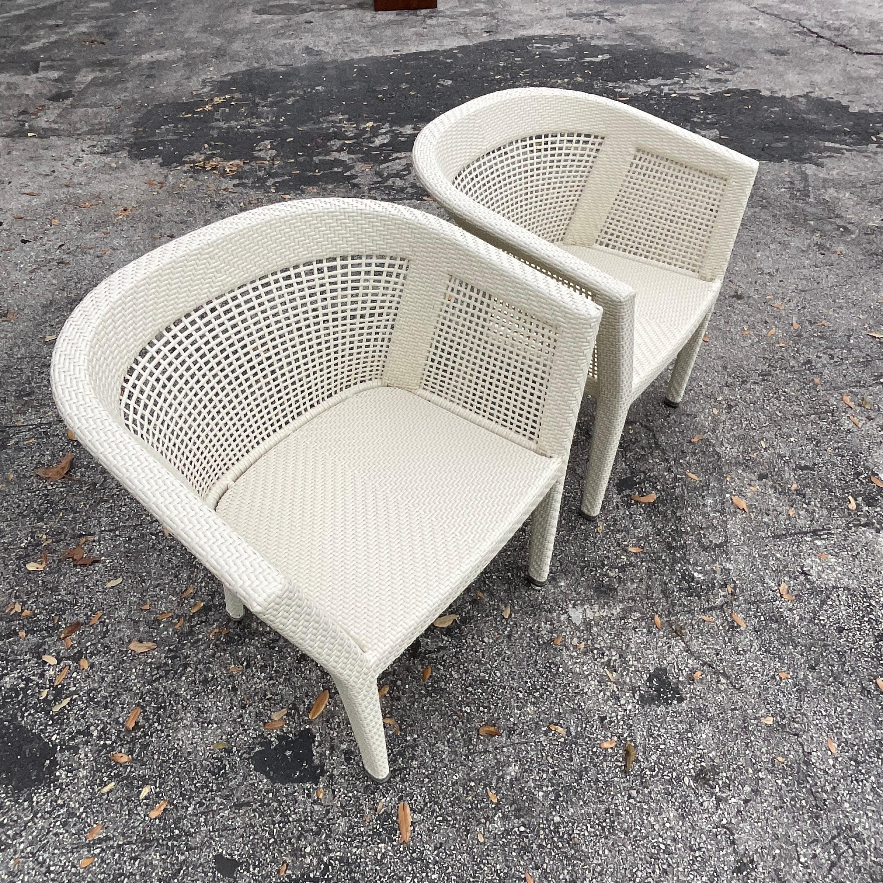 Vintage Coastal Fendi Casa Resin Rattan Arm Chairs - a Pair For Sale 4